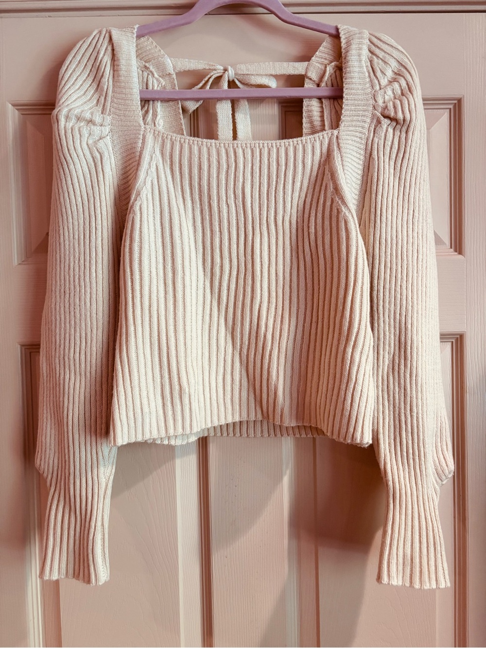 Entro Ribbed Square-Neck Tie-Back Sweater - Cream